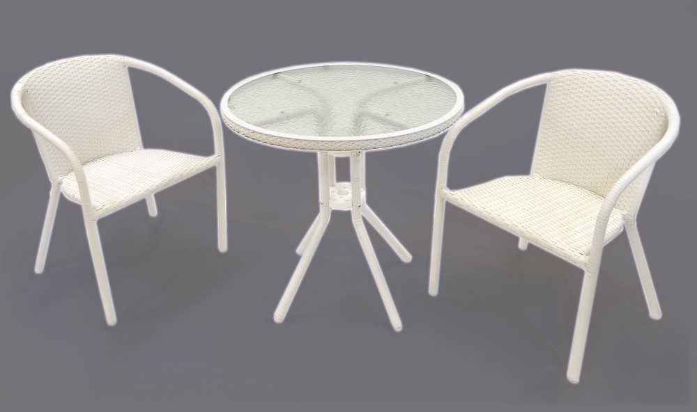 PolyRattan2erSitzgarniturinWeiss2StuehleamprunderTischmit PolyRattan2erSitzgarniturinWeiss2StuehleamprunderTischmit